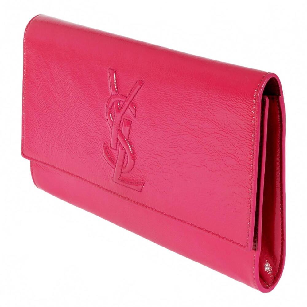 NEW SAINT LAURENT women's belle de jour leather clutch in pink patent - Picture 3 of 7